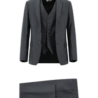 Koyu Füme Super Slim Fit Ekstra Dar Kesim Yelekli Kombinli Takım Elbise