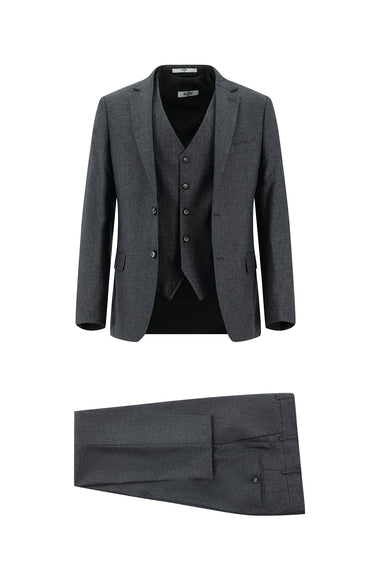 Koyu Füme Super Slim Fit Ekstra Dar Kesim Yelekli Kombinli Takım Elbise