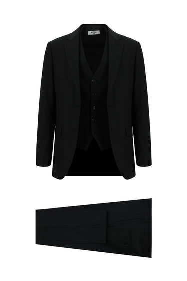 Siyah Regular Fit Klasik Yelekli Takım Elbise