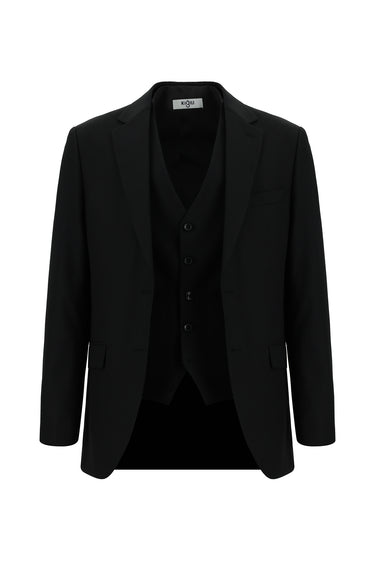 Siyah Regular Fit Klasik Yelekli Takım Elbise