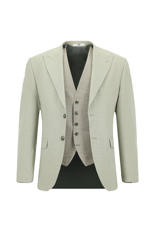 Küf Yeşili 7 Drop Slim Fit Dar Kesim Yelekli Kombinli Takım Elbise