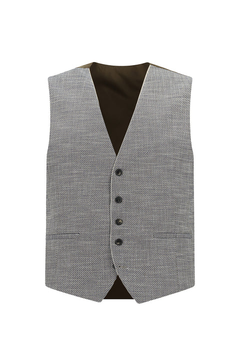 Açık Bej 7 Drop Slim Fit Dar Kesim Yelekli Kombinli Takım Elbise