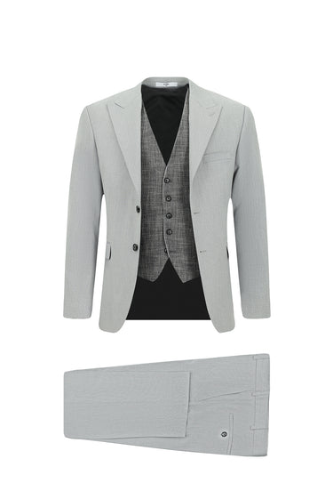 Açık Gri Regular Fit Yelekli Kombinli Takım Elbise