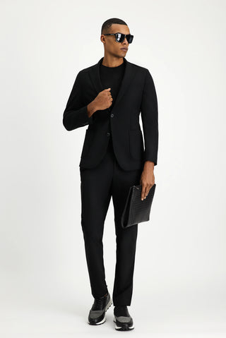 Siyah Techno-Line 7 Drop Super Slim Fit Eksra Dar Kesim Takım Elbise