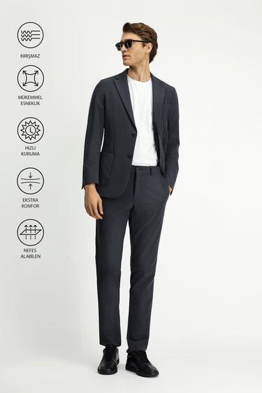 Koyu Füme Techno-Line Super Slim Fit Ekstra Dar Kesim Klasik Takım Elbise