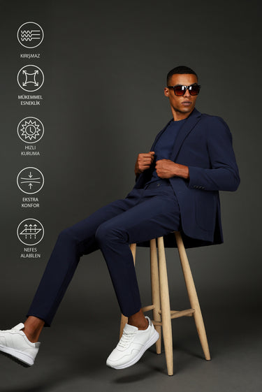 Orta Lacivert Techno-Line Super Slim Fit Ekstra Dar Kesim Klasik Takım Elbise