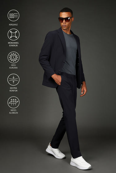 Koyu Lacivert Techno-Line Super Slim Fit Ekstra Dar Kesim Klasik Takım Elbise