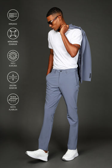 Koyu Mavi  Techno-Line Super Slim Fit Ekstra Dar Kesim Klasik Takım Elbise