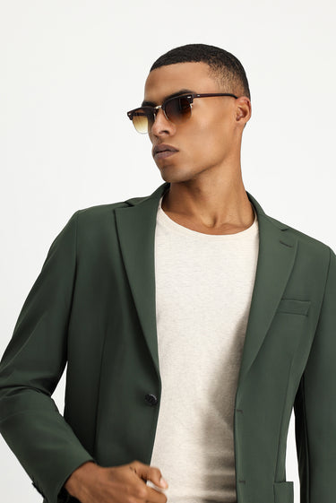 Koyu Yeşil Techno-Line Super Slim Fit Ekstra Dar Kesim Klasik Takım Elbise