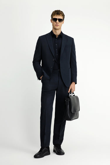 Siyah Regular Fit Beli Lastikli Modal Karışımlı Takım Elbise