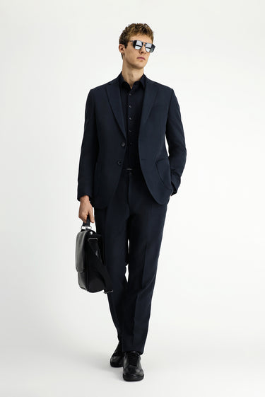 Siyah Regular Fit Beli Lastikli Modal Karışımlı Takım Elbise