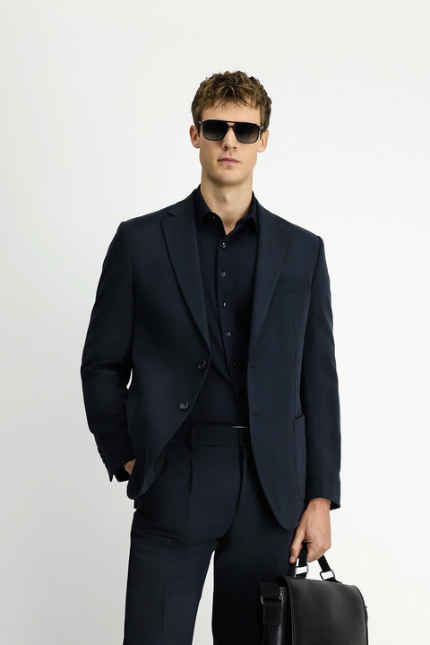 Siyah 6 Drop Regular Fit Standart Kesim Beli Lastikli Torba Cep Modal Karışımlı Takım Elbise