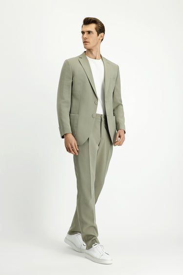 Açık Haki Regular Fit Beli Lastikli Modal Karışımlı Takım Elbise