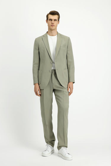 Açık Haki Regular Fit Beli Lastikli Modal Karışımlı Takım Elbise