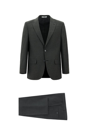 Koyu Füme Slim Fit Dar Kesim Yünlü Klasik Takım Elbise