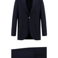 Siyah Lacivert Slim Fit Dar Kesim Yünlü Klasik Takım Elbise