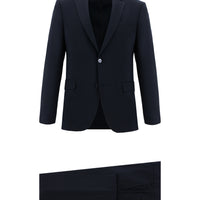 Siyah Lacivert Slim Fit Dar Kesim Yünlü Klasik Takım Elbise