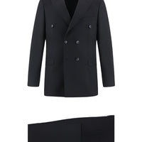 Siyah Slim Fit Dar Kesim Yünlü Kruvaze Takım Elbise