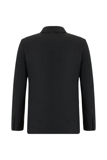 Koyu Füme Slim Fit Dar Kesim Yünlü Kruvaze Takım Elbise