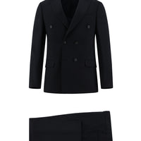 Koyu Lacivert Super Slim Fit Ekstra Dar Kesim Yünlü Kruvaze Takım Elbise