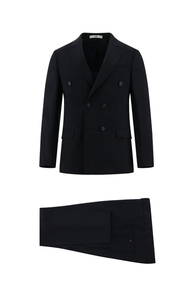 Koyu Lacivert Super Slim Fit Ekstra Dar Kesim Yünlü Kruvaze Takım Elbise