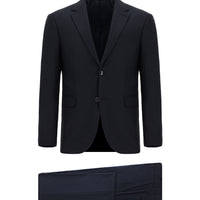 Koyu Lacivert Slim Fit Dar Kesim Yünlü Klasik Takım Elbise