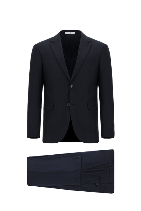 Koyu Lacivert 7 Drop Slim Fit Dar Kesim Yünlü Takım Elbise