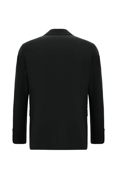 Siyah Slim Fit Dar Kesim Yünlü Klasik Takım Elbise