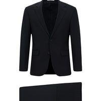 Koyu Lacivert Slim Fit Dar Kesim Yünlü Klasik Takım Elbise
