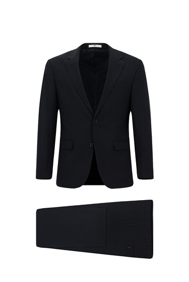 Koyu Lacivert Slim Fit Dar Kesim Yünlü Klasik Takım Elbise