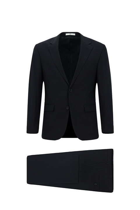 Koyu Lacivert 4 Drop Relaxed Fit Rahat Kesim Yünlü Takım Elbise