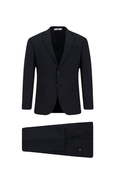 Koyu Lacivert Slim Fit Dar Kesim Yünlü Klasik Takım Elbise