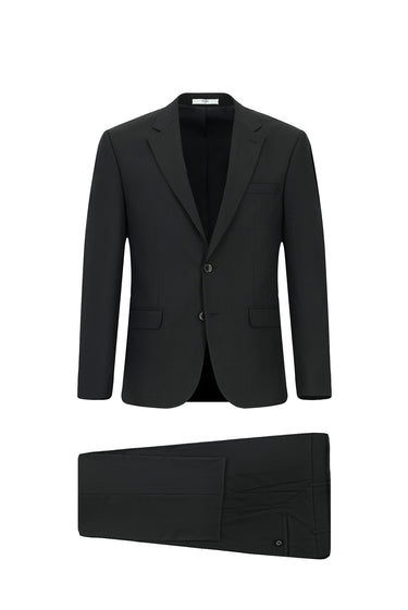 Siyah Slim Fit Dar Kesim Yünlü Klasik Takım Elbise