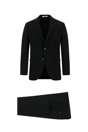 Siyah Slim Fit Dar Kesim Yünlü Klasik Takım Elbise