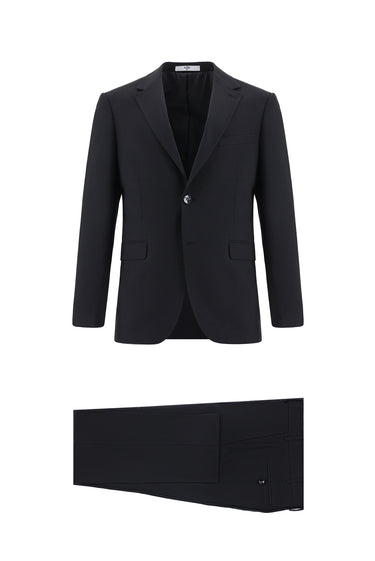 Siyah Slim Fit Dar Kesim Yünlü Klasik Takım Elbise