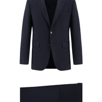 Koyu Lacivert Slim Fit Dar Kesim Yünlü Klasik Takım Elbise