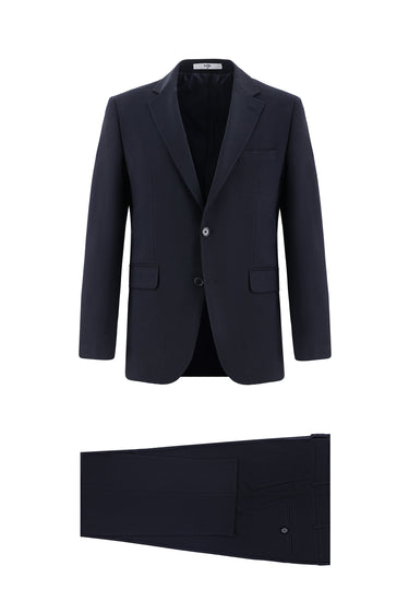 Koyu Lacivert Slim Fit Dar Kesim Yünlü Klasik Takım Elbise