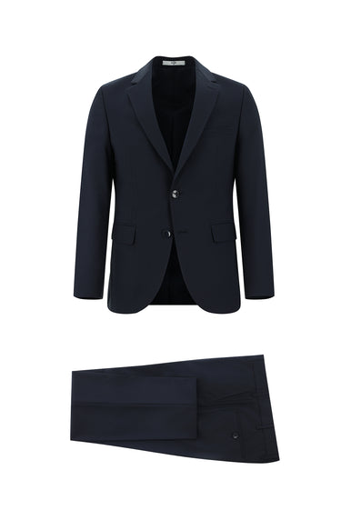 Koyu Lacivert Slim Fit Dar Kesim Yünlü Klasik Takım Elbise