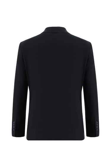 Koyu Lacivert Slim Fit Dar Kesim Yünlü Klasik Takım Elbise