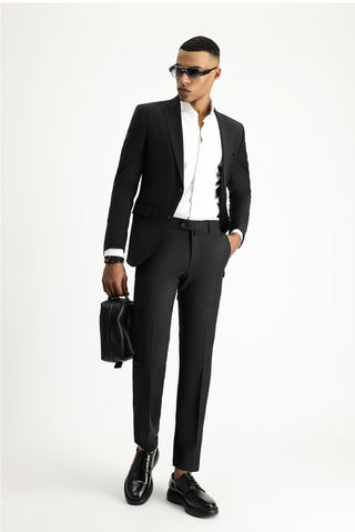 Siyah 7 Drop Slim Fit Dar Kesim Yünlü Takım Elbise