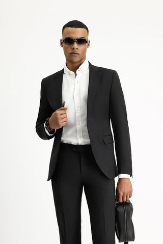 Siyah 7 Drop Slim Fit Dar Kesim Yünlü Takım Elbise