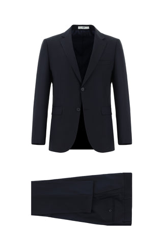 Koyu Lacivert 7 Drop Slim Fit Dar Kesim Yünlü Takım Elbise