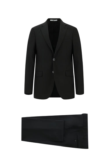 Siyah Slim Fit Dar Kesim Yünlü Klasik Takım Elbise