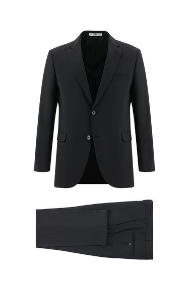 Siyah Slim Fit Dar Kesim Yünlü Klasik Takım Elbise