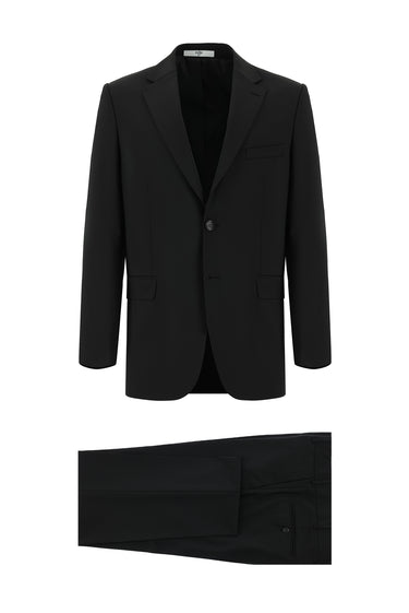 Siyah Relaxed Fit Rahat Kesim Yünlü Klasik Takım Elbise