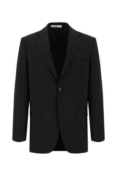 Siyah Relaxed Fit Rahat Kesim Yünlü Klasik Takım Elbise