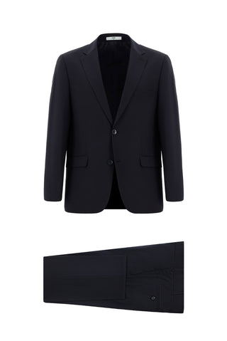 Koyu Lacivert 4 Drop Relaxed Fit Rahat Kesim Yünlü Takım Elbise
