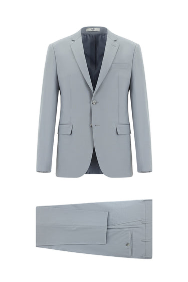 Açık Gri Super Slim Fit Ekstra Dar Kesim Yünlü Klasik Takım Elbise