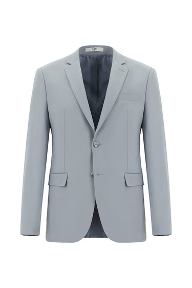 Açık Gri Super Slim Fit Ekstra Dar Kesim Yünlü Klasik Takım Elbise