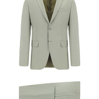 Yağ Yeşili-Olive Super Slim Fit Ekstra Dar Kesim Yünlü Klasik Takım Elbise